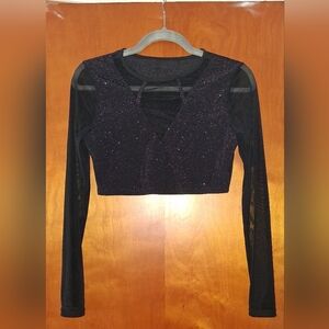 Sheer Black Mesh Black Glitter Long Sleeve, Crop Bolero, Shrug, Gothic